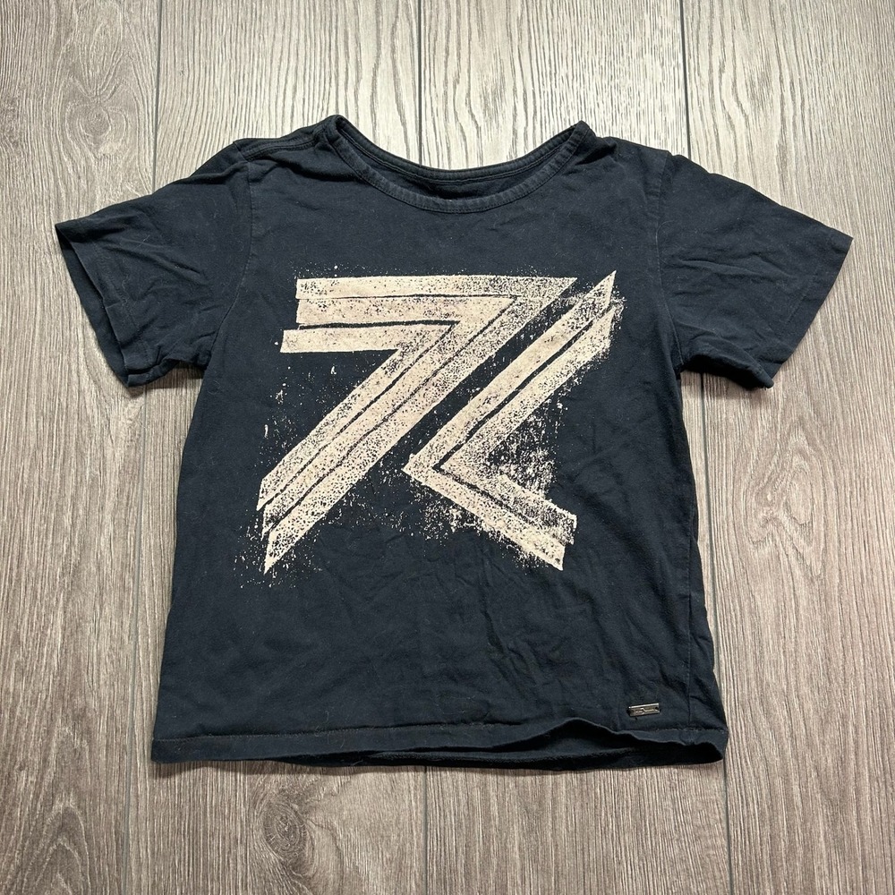 7 For All Mankind Girls Black Distressed Logo Graphic Tee Shirt Size 6